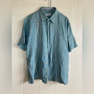 🌺 Teal Blue Embroidered Linen Shirt